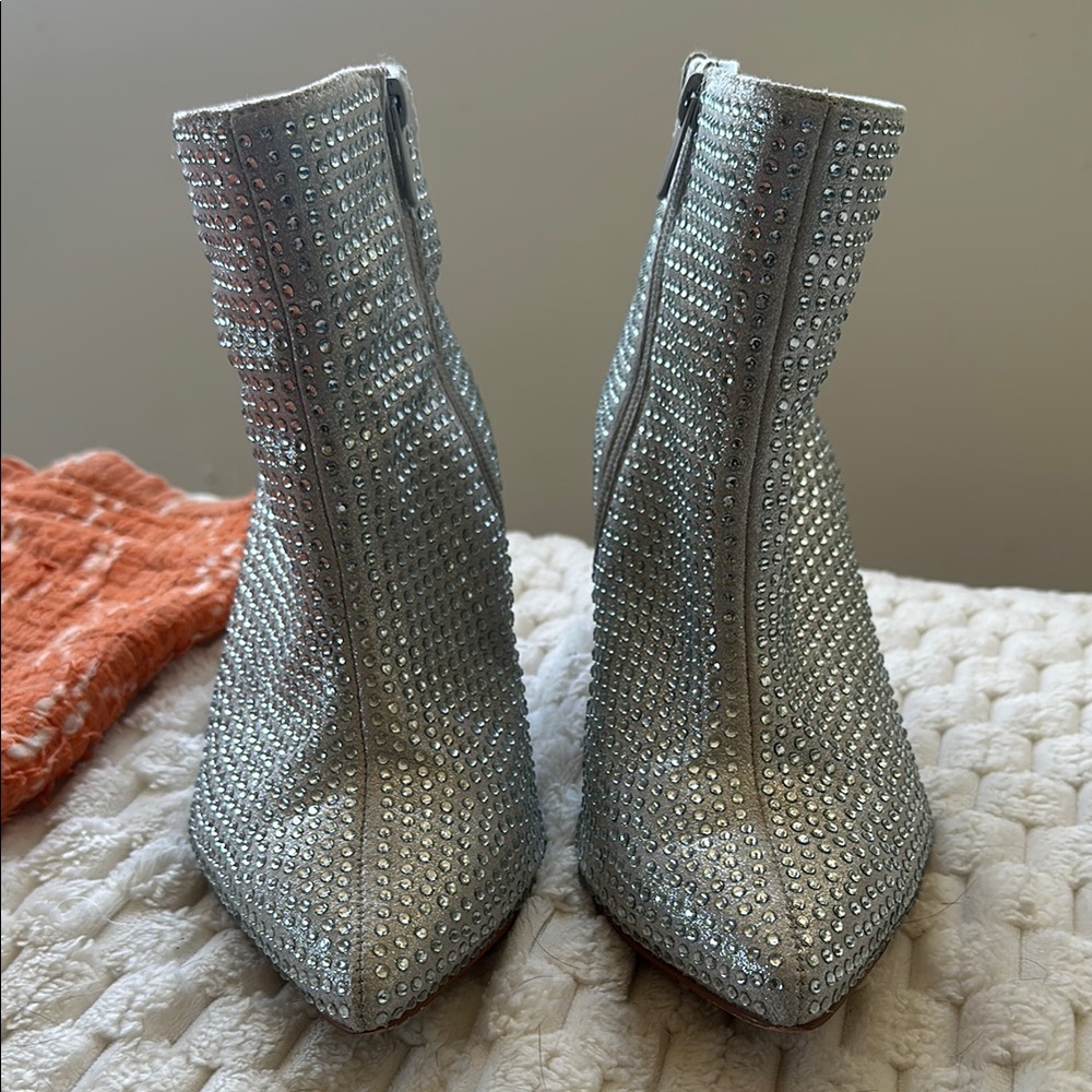 Silver Rhinestone Torrid Women's Ankle Boots Pointed Toe Wide Width